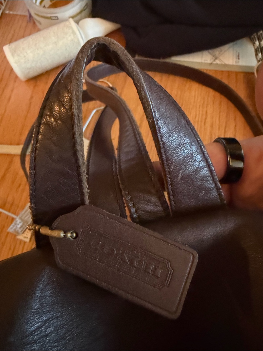 Coach Dark Brown Leather Turn-Lock Backpack - Picture 2 of 8